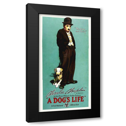 Charlie Chaplin - A Dogs Life, 1918 Black Modern Wood Framed Art Print by Hollywood Photo Archive
