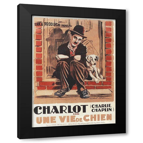 Charlie Chaplin - French - A Dogs Life, 1918 Black Modern Wood Framed Art Print with Double Matting by Hollywood Photo Archive