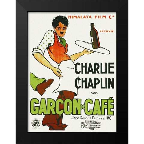Charlie Chaplin - French - Caught in a Cabaret, 1914 Black Modern Wood Framed Art Print by Hollywood Photo Archive