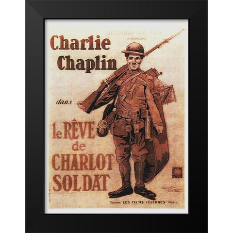 Charlie Chaplin - French - Shoulder Arms, 1918 Black Modern Wood Framed Art Print by Hollywood Photo Archive