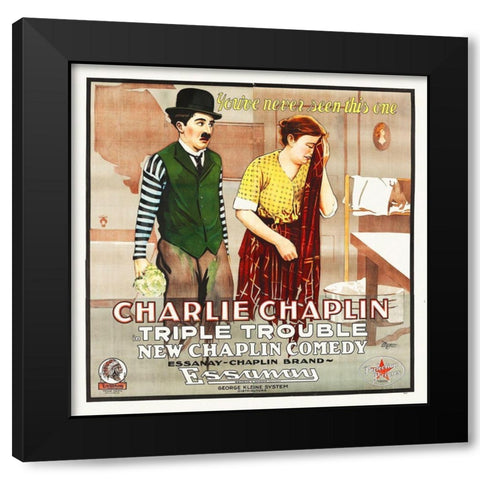 Charlie Chaplin - Triple Trouble, 1918 Black Modern Wood Framed Art Print by Hollywood Photo Archive