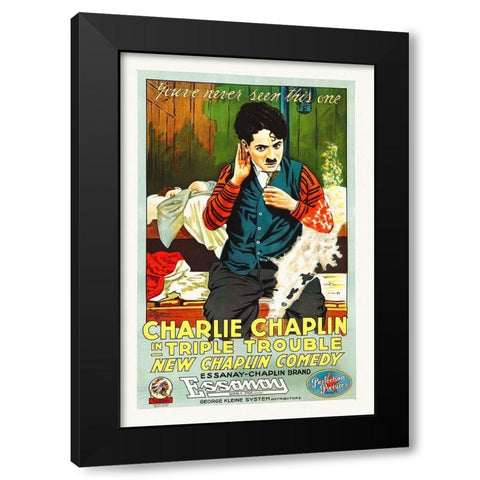 Charlie Chaplin - Triple Trouble, 1918 Black Modern Wood Framed Art Print with Double Matting by Hollywood Photo Archive