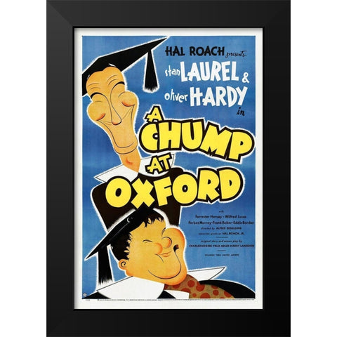 Laurel and Hardy - A Chump At Oxford Black Modern Wood Framed Art Print by Hollywood Photo Archive