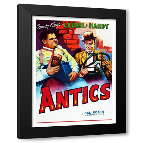 Laurel and Hardy - Antics Black Modern Wood Framed Art Print by Hollywood Photo Archive
