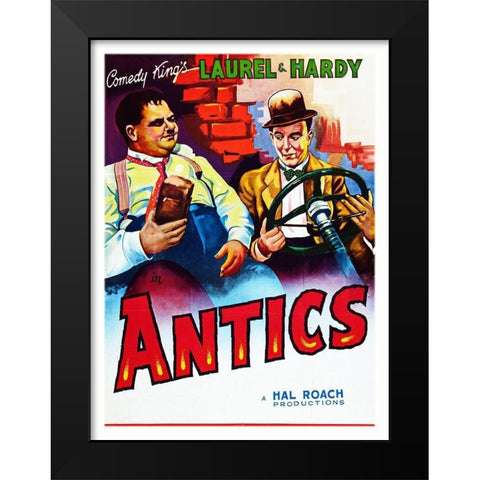 Laurel and Hardy - Antics Black Modern Wood Framed Art Print by Hollywood Photo Archive