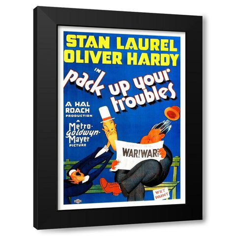 Laurel and Hardy - Pack Up Your Troubles with Laurel and Hardy, 1932 Black Modern Wood Framed Art Print by Hollywood Photo Archive