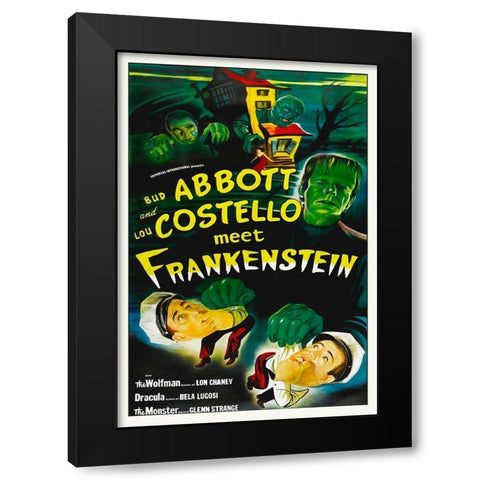 Abbott and Costello - Meet Frankenstein Black Modern Wood Framed Art Print by Hollywood Photo Archive
