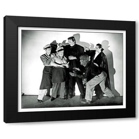 Abbott and Costello - Promotional Still with Frankenstein, Dracula and Wolfman Black Modern Wood Framed Art Print with Double Matting by Hollywood Photo Archive