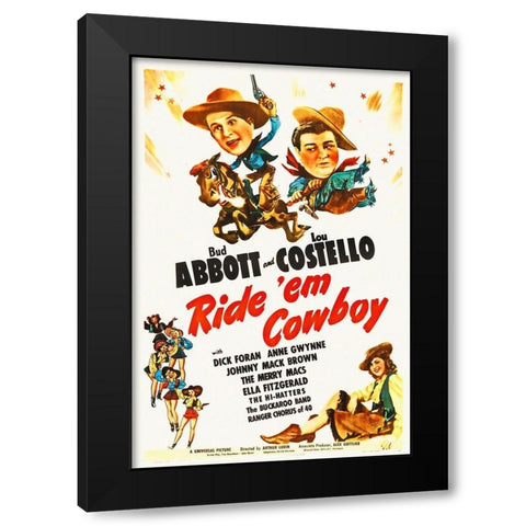 Abbott and Costello - Ride Em Cowboy Black Modern Wood Framed Art Print by Hollywood Photo Archive