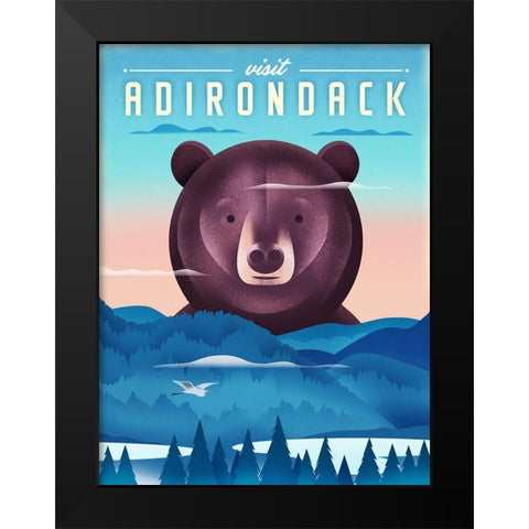Visit Adirondack - Bear Black Modern Wood Framed Art Print by Wickstrom, Martin