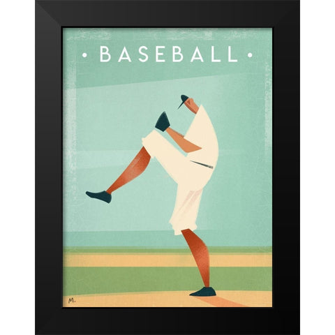 Baseball Black Modern Wood Framed Art Print by Wickstrom, Martin