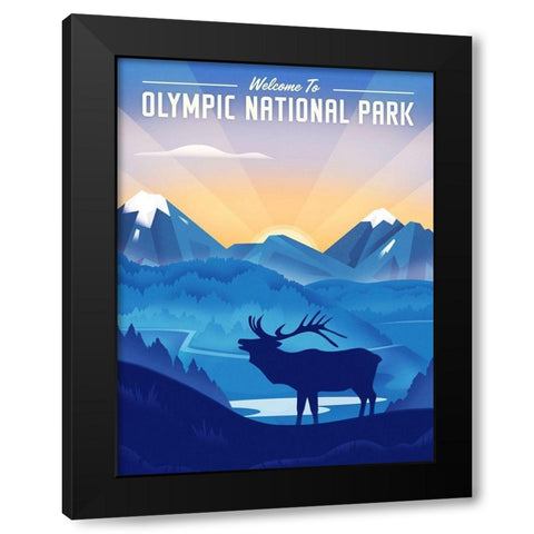 Olympic National Park - Elk Black Modern Wood Framed Art Print with Double Matting by Wickstrom, Martin