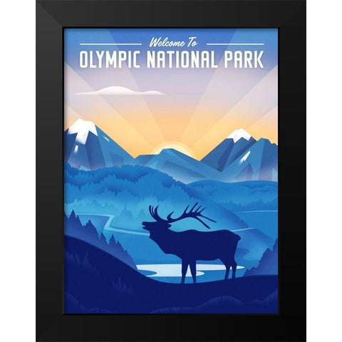 Olympic National Park - Elk Black Modern Wood Framed Art Print by Wickstrom, Martin