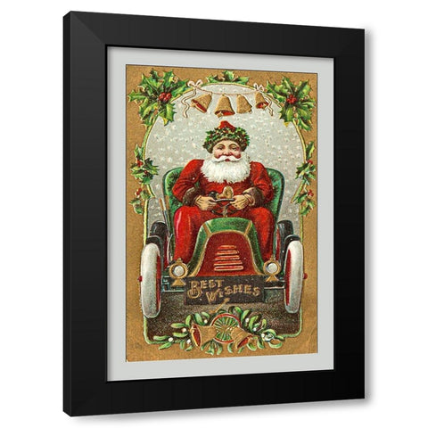 Santa Litho in Car - Best Wishes Black Modern Wood Framed Art Print by Hollywood Photo Archive