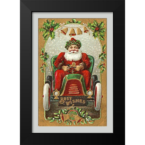 Santa Litho in Car - Best Wishes Black Modern Wood Framed Art Print by Hollywood Photo Archive