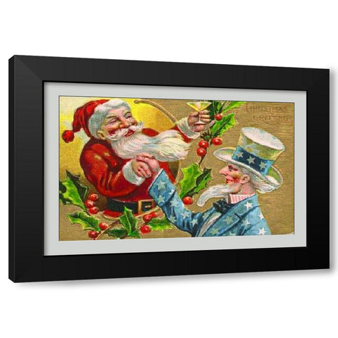 Santa with Uncle Sam Litho Black Modern Wood Framed Art Print by Hollywood Photo Archive