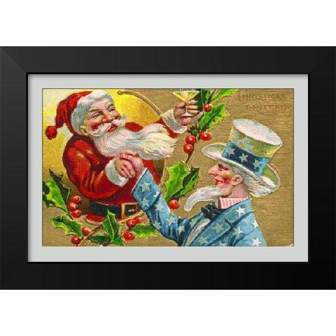 Santa with Uncle Sam Litho Black Modern Wood Framed Art Print by Hollywood Photo Archive