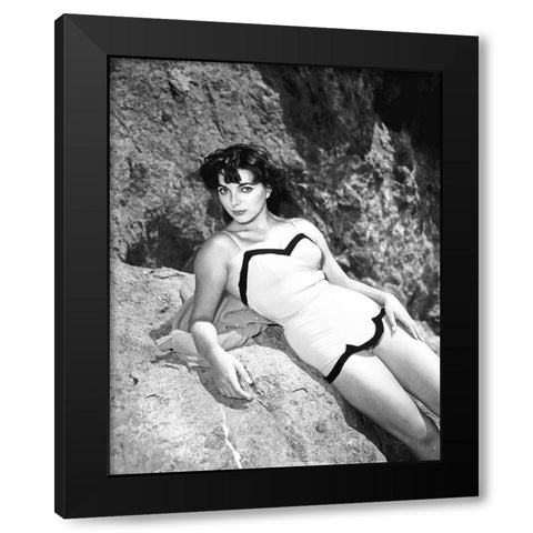 Joan Collins Black Modern Wood Framed Art Print with Double Matting by Hollywood Photo Archive