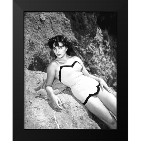 Joan Collins Black Modern Wood Framed Art Print by Hollywood Photo Archive