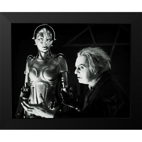 Metropolis - Maria with Rotwang -  Production Still Black Modern Wood Framed Art Print by Hollywood Photo Archive