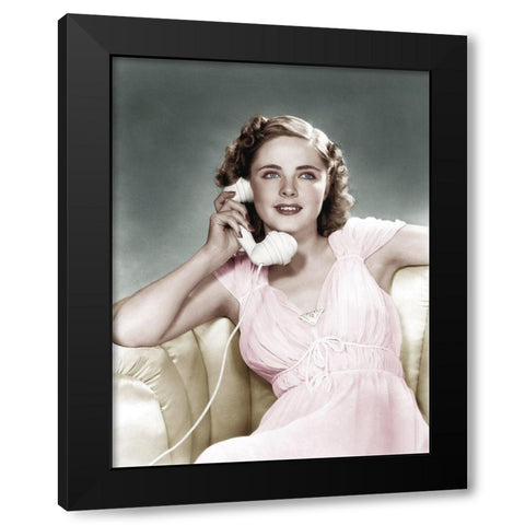 Kay Aldridge with Telephone Black Modern Wood Framed Art Print by Hollywood Photo Archive