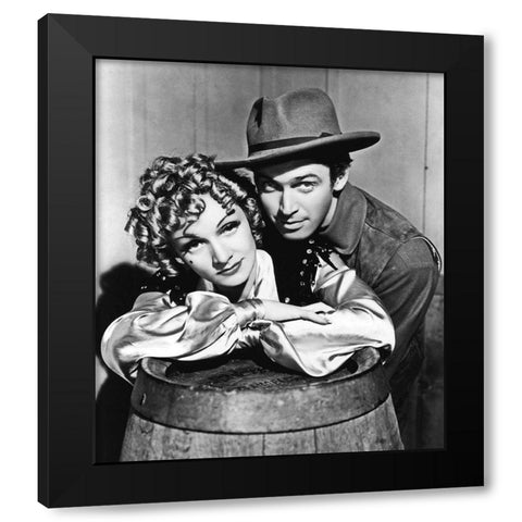 Destry Rides Again - Marlene Dietrich with James Stewart Black Modern Wood Framed Art Print by Hollywood Photo Archive