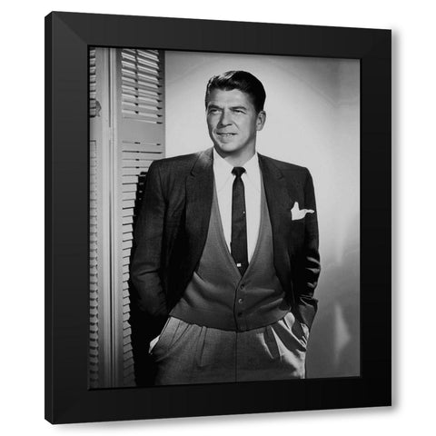 Ronald Reagan Black Modern Wood Framed Art Print with Double Matting by Hollywood Photo Archive