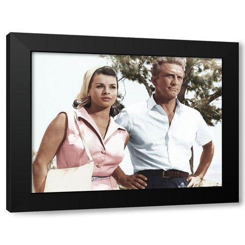 Senta Berger with Kirk Douglas Black Modern Wood Framed Art Print with Double Matting by Hollywood Photo Archive