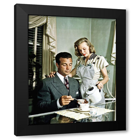Dick Powell and June Allyson Black Modern Wood Framed Art Print with Double Matting by Hollywood Photo Archive