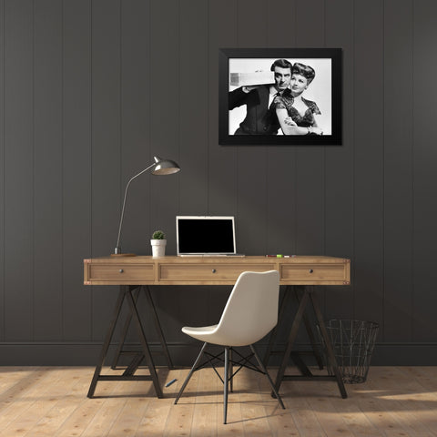 Cary Grant with Janet Blair Black Modern Wood Framed Art Print by Hollywood Photo Archive