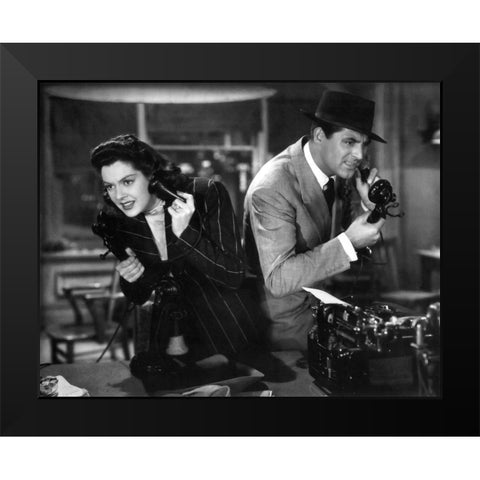 Cary Grant with Rosalind Russell - His Girl Friday Black Modern Wood Framed Art Print by Hollywood Photo Archive