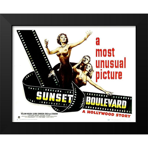 Sunset Boulevard - Poster Black Modern Wood Framed Art Print by Hollywood Photo Archive