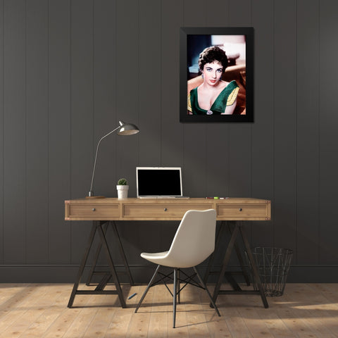 Elizabeth Taylor Black Modern Wood Framed Art Print by Hollywood Photo Archive