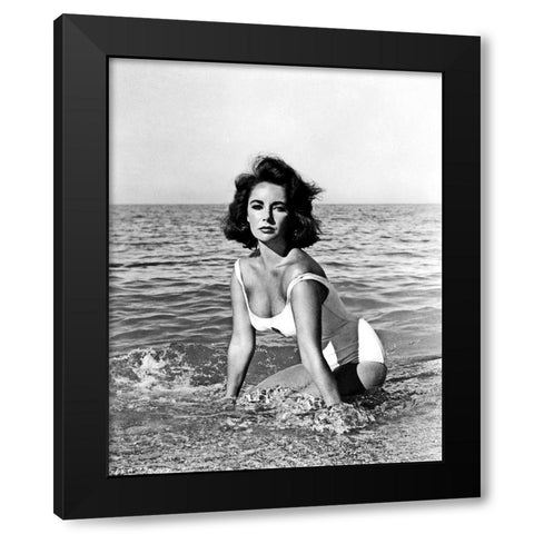 Elizabeth Taylor - In the surf Black Modern Wood Framed Art Print with Double Matting by Hollywood Photo Archive