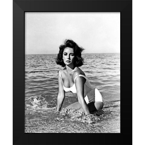 Elizabeth Taylor - In the surf Black Modern Wood Framed Art Print by Hollywood Photo Archive