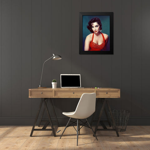 Elizabeth Taylor Black Modern Wood Framed Art Print by Hollywood Photo Archive