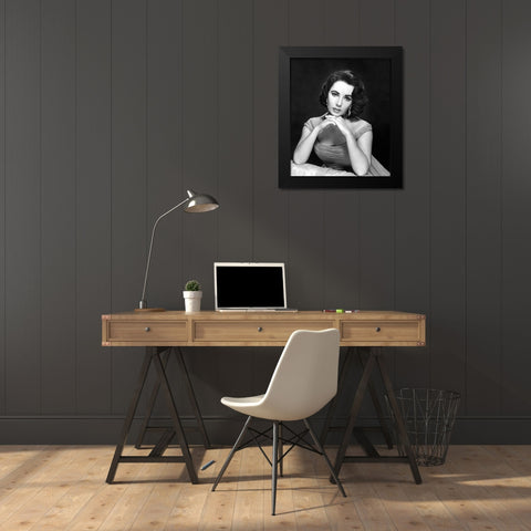Elizabeth Taylor Black Modern Wood Framed Art Print by Hollywood Photo Archive