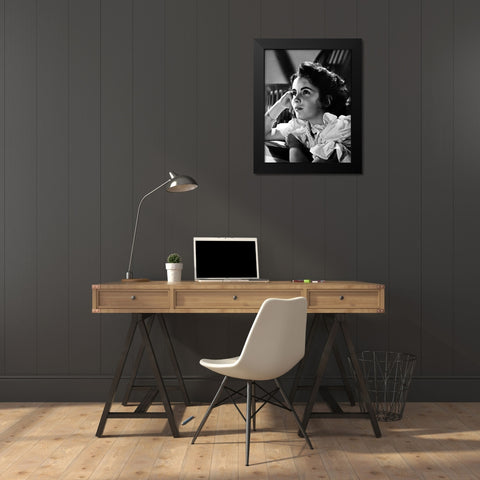 Elizabeth Taylor Black Modern Wood Framed Art Print by Hollywood Photo Archive
