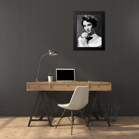 Elizabeth Taylor Black Modern Wood Framed Art Print by Hollywood Photo Archive