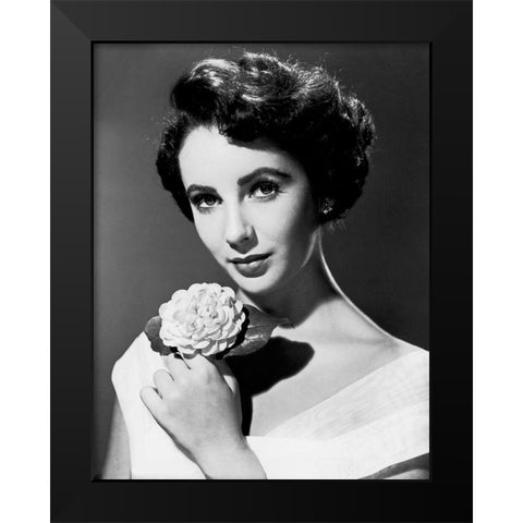 Elizabeth Taylor Black Modern Wood Framed Art Print by Hollywood Photo Archive