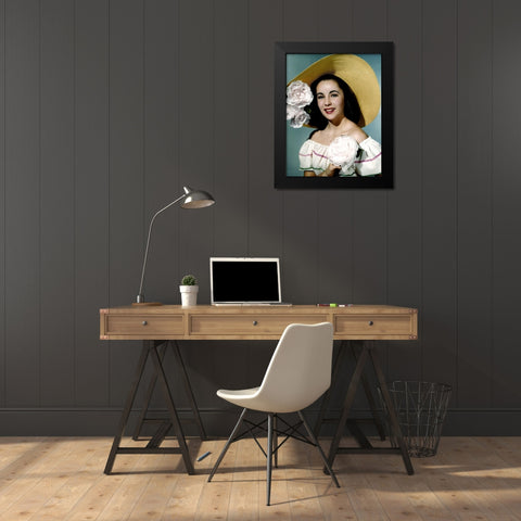 Elizabeth Taylor Black Modern Wood Framed Art Print by Hollywood Photo Archive