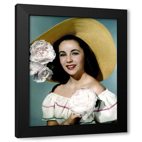 Elizabeth Taylor Black Modern Wood Framed Art Print by Hollywood Photo Archive