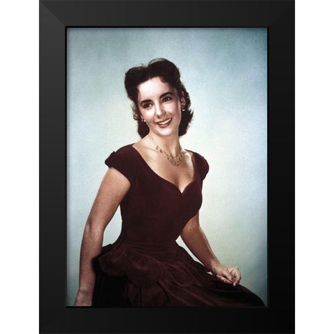 Elizabeth Taylor Black Modern Wood Framed Art Print by Hollywood Photo Archive