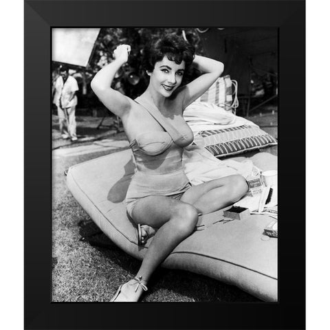 Elizabeth Taylor Black Modern Wood Framed Art Print by Hollywood Photo Archive