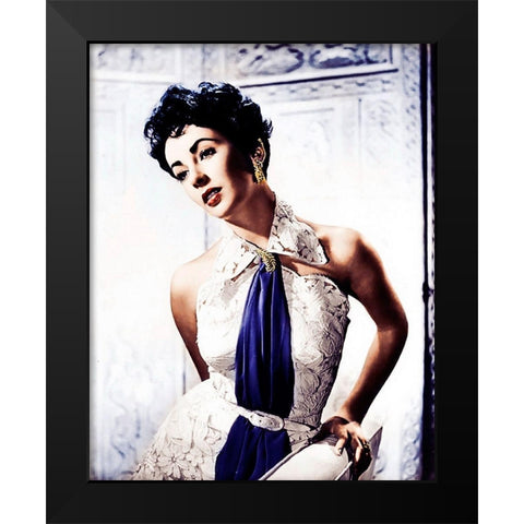 Elizabeth Taylor Black Modern Wood Framed Art Print by Hollywood Photo Archive