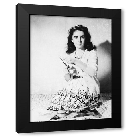 Elizabeth Taylor Black Modern Wood Framed Art Print by Hollywood Photo Archive