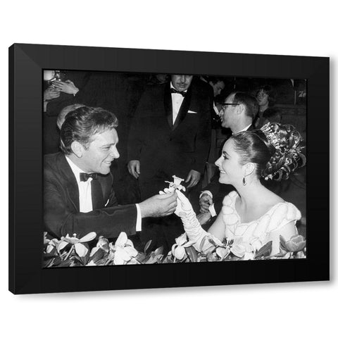 Elizabeth Taylor and Richard Burton Black Modern Wood Framed Art Print with Double Matting by Hollywood Photo Archive