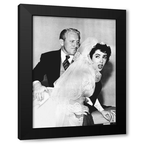 Father of the Bride - Elizabeth Taylor and Spencer Tracey Black Modern Wood Framed Art Print with Double Matting by Hollywood Photo Archive