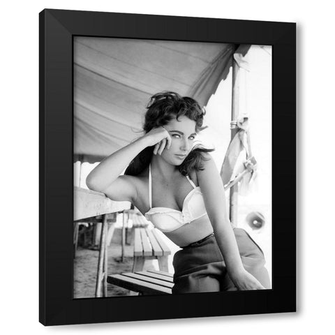 Elizabeth Taylor Black Modern Wood Framed Art Print by Hollywood Photo Archive