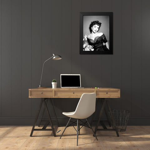 Elizabeth Taylor Black Modern Wood Framed Art Print by Hollywood Photo Archive